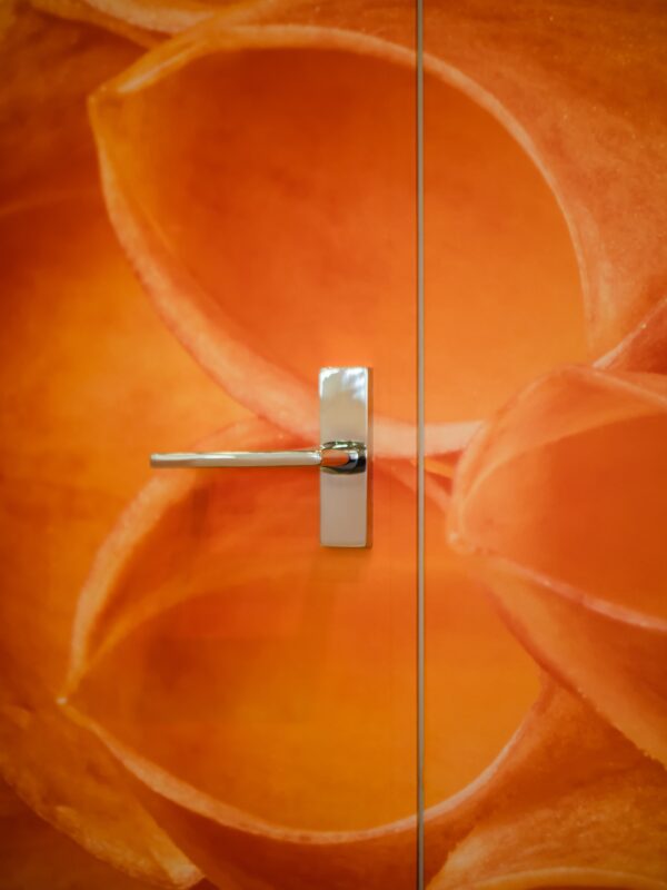 orange mural on door